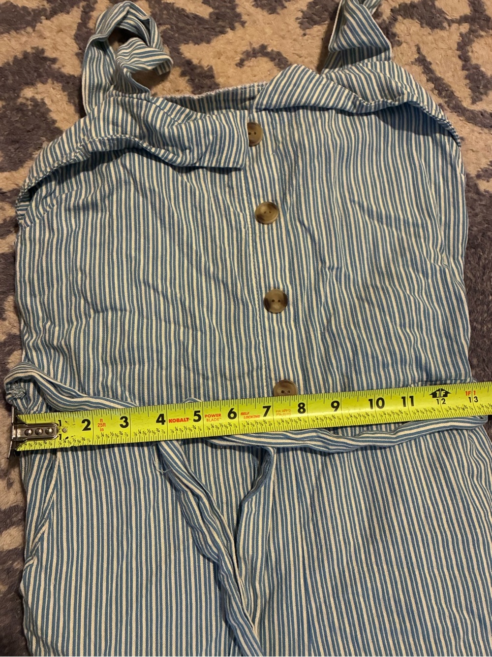 Linen Monteau Blue & White Striped Sleeveless Tie-Waist Jumpsuit - Picture 7 of 9